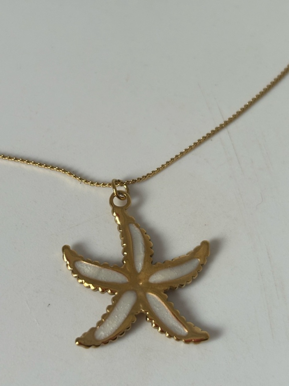 Gold Starfish Pendant Necklace with White Enamel stainless steel